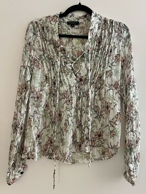 rag & bone Sheer Floral Pintuck Blouse in Sage and Beige